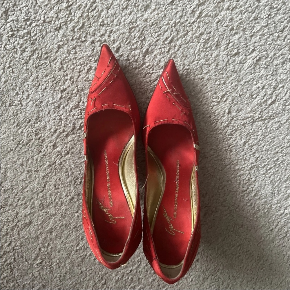Vintage!!!Giuseppe zanotti vicini rare gorgeous silk red/gold shoes heels size35